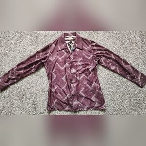 Purple Casual Button Down Shirt with Geometric Pattern